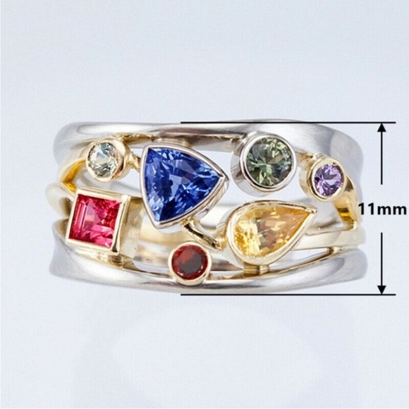 Gorgeous Sterling Silver 18k Gold Multi-Stone Ring - Picture 5 of 5